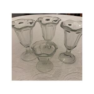 Vintage Footed Dessert Cups Wavy Rim Sundae Sherbet Glasses (Tulip Style)
